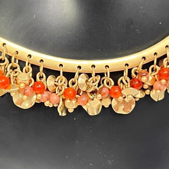 Ballet gold tone curved bar with dangling pink/coral gold beads - Picture 3 of 7